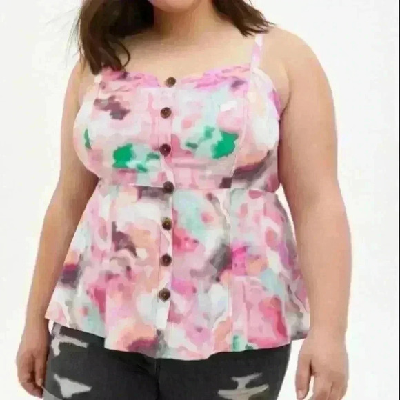 torrid Tops - Torrid Multi Color Water Color Babydoll Tank 1 1X 14/16